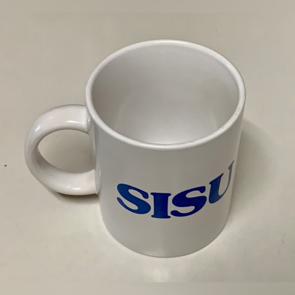 Vintage 1980s Finnish Flag Pride Double Sided SISU Yooper Ceramic Coffee Mug - Picture 3 of 16